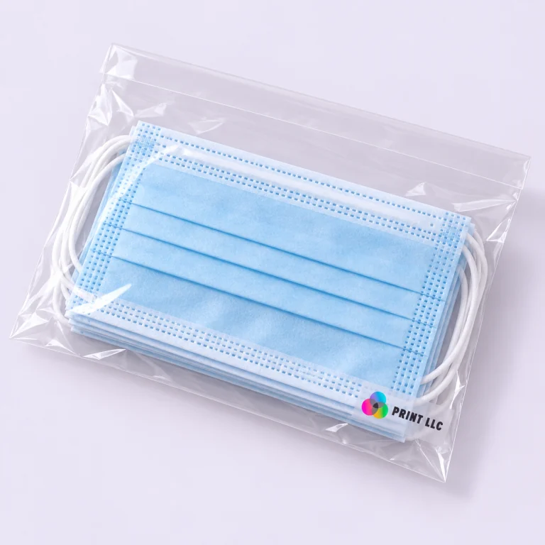 Медицинские маски в плоском прозрачном пакете с боковыми швами